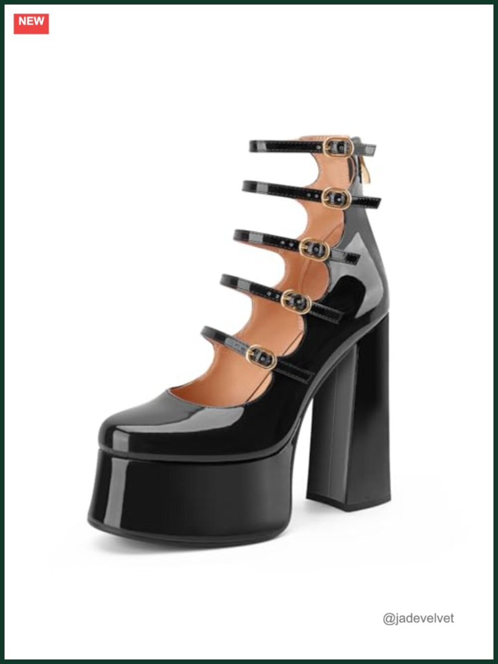 Chunky Block Heel Platform Mary Jane Pumps Patent Leather